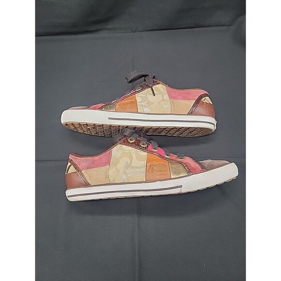 Signature Coach Dawnell Patchwork Leather Suede Lace Up Sneakers Size 7.5M Brown - Picture 5 of 13